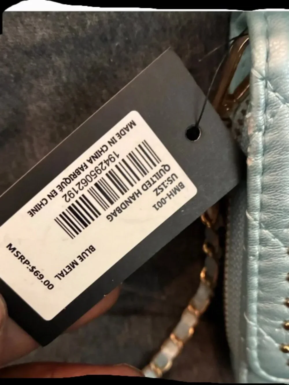 Badgley Mischka Quilted Light Blue Crossbody with Chain Strap - Picture 3 of 8
